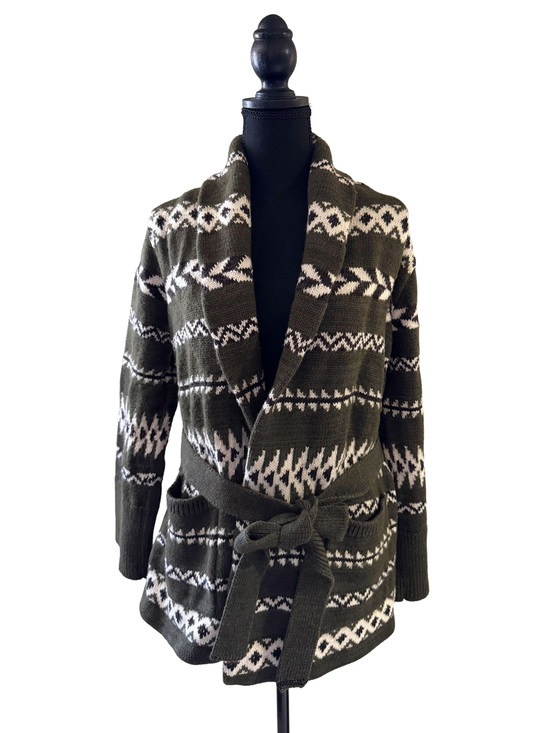 Polo Ralph Lauren Sweaters - Polo Ralph Lauren Women Medium Fair Isle Belted Cardigan Olive Wool Linen Preppy